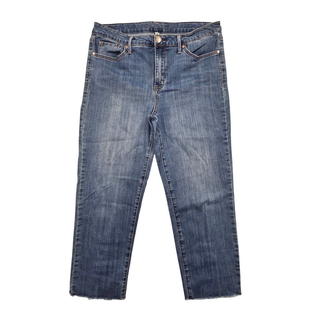 Seven7 Tower Straight Crop Jeans Shelby Blue Raw Hem Womens 14 (34x24)